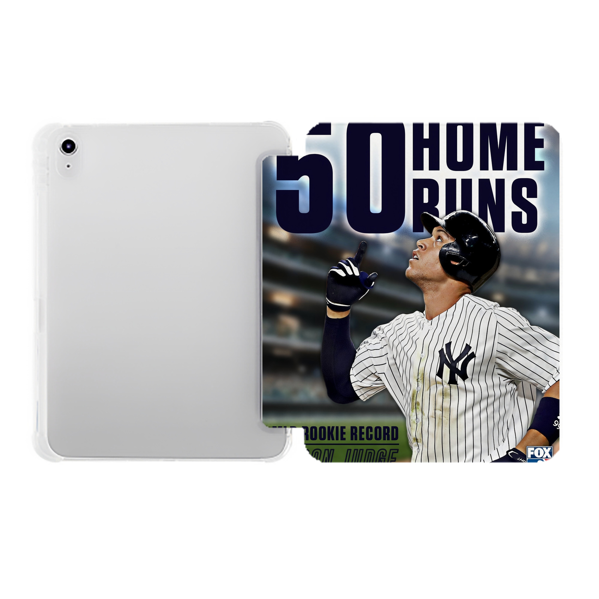 Aaron Judge 50 Home Runs 5 Premium Tri-Fold PU Leather & Silicone IPad Case With Pencil Slot – Fits 9.5,10.5,10.9 – Adjustable Stand, Slim, Protective